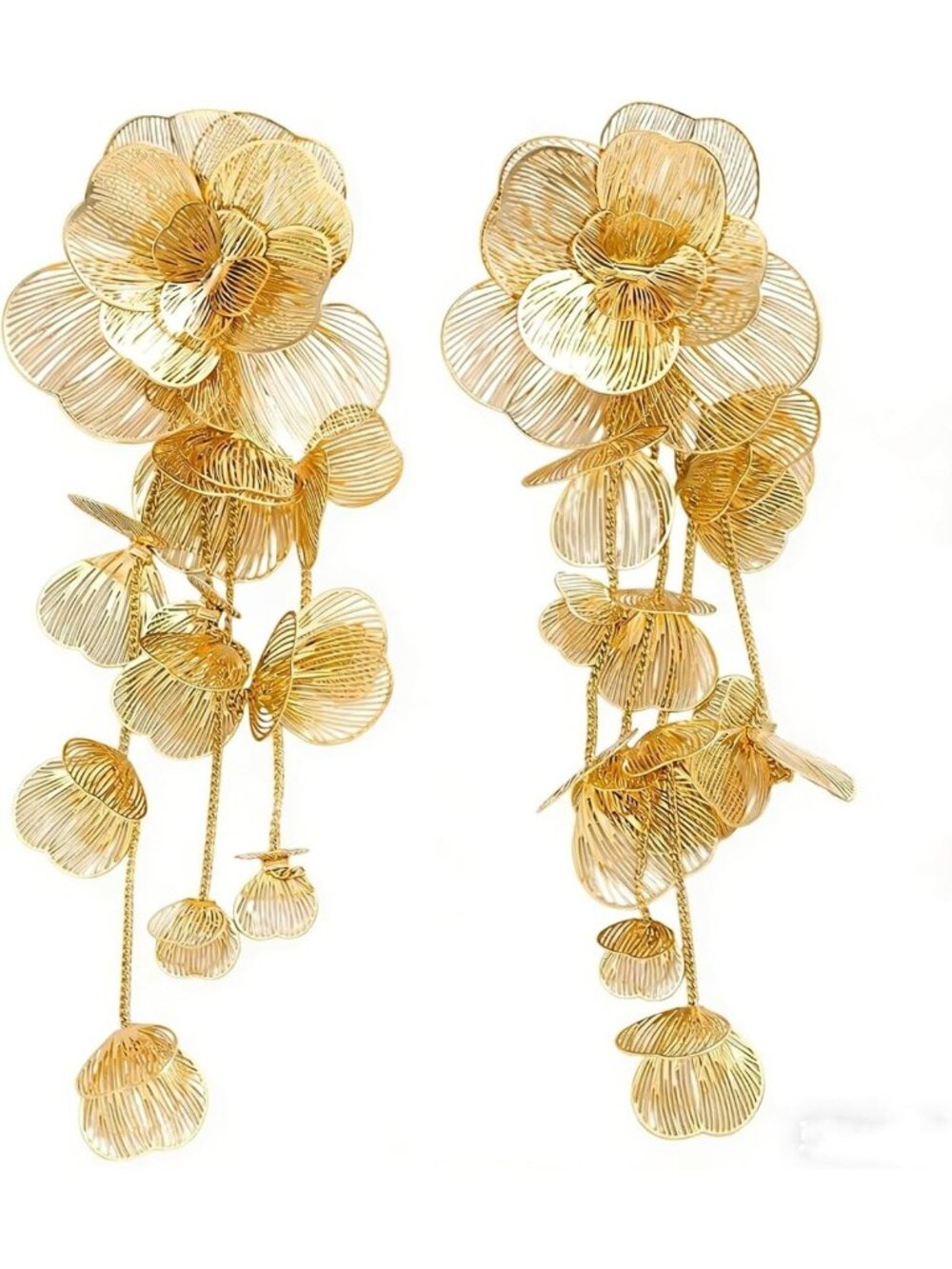 Elegant Gold-Tone Floral Dangle Earrings for Women | Long Drop Design